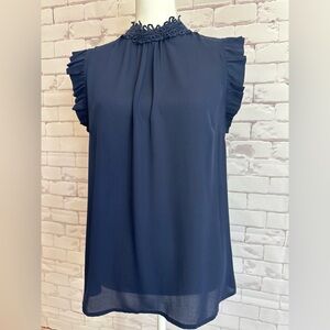 Daniel Rainn Navy Blouse with Lace Collar